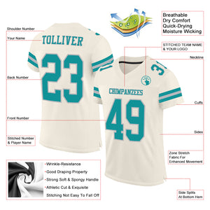 Custom Cream Teal-Gray Mesh Authentic Football Jersey