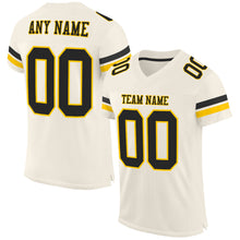 Load image into Gallery viewer, Custom Cream Black-Gold Mesh Authentic Football Jersey
