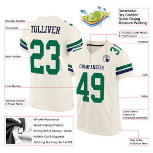 Custom Cream Kelly Green-Navy Mesh Authentic Football Jersey