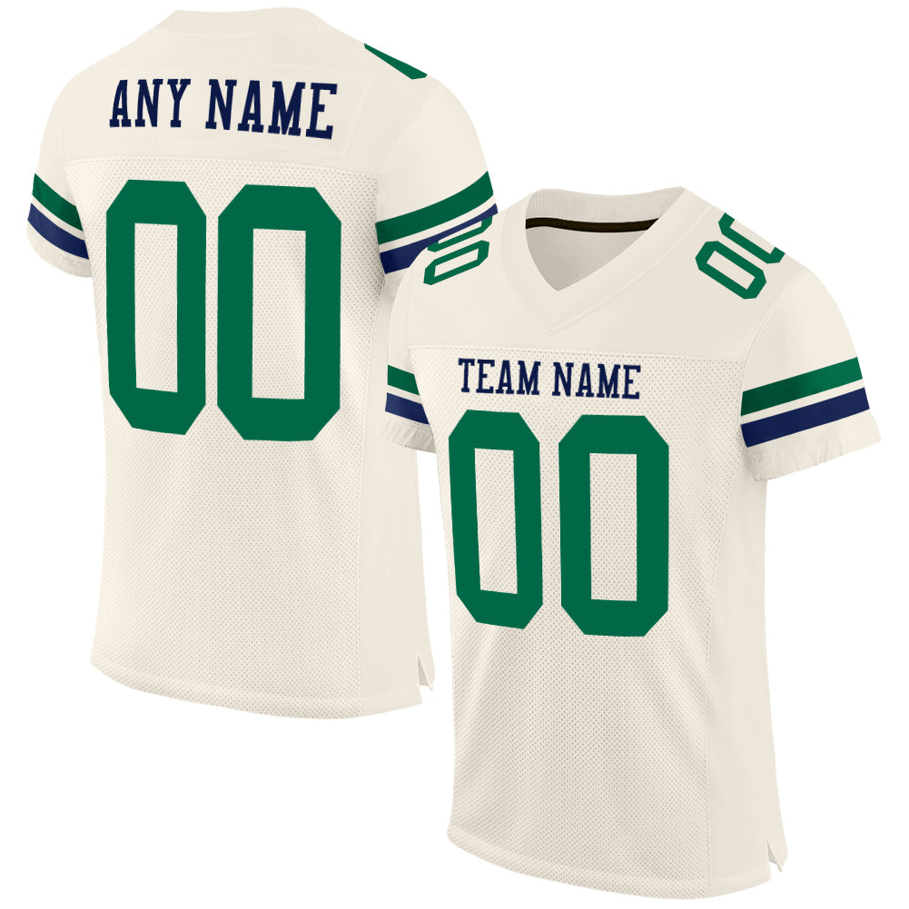 Custom Cream Kelly Green-Navy Mesh Authentic Football Jersey