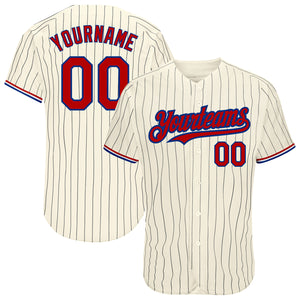 Custom Cream Black Pinstripe Red-Royal Authentic Baseball Jersey