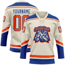 Load image into Gallery viewer, Custom Cream Orange-Royal Hockey Lace Neck Jersey
