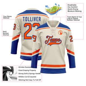 Custom Cream Orange-Royal Hockey Lace Neck Jersey