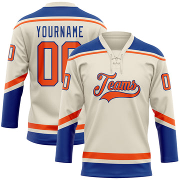 Custom Cream Orange-Royal Hockey Lace Neck Jersey