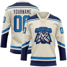 Load image into Gallery viewer, Custom Cream Blue-Navy Hockey Lace Neck Jersey
