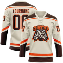 Load image into Gallery viewer, Custom Cream Brown-Orange Hockey Lace Neck Jersey
