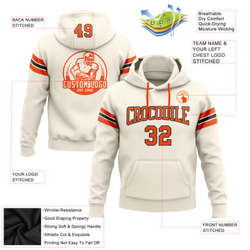 Custom Stitched Cream Orange-Black Football Pullover Sweatshirt Hoodie