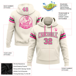 Custom Stitched Cream Pink-Kelly Green Football Pullover Sweatshirt Hoodie