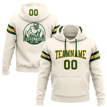 Custom Stitched Cream Green-Gold Football Pullover Sweatshirt Hoodie