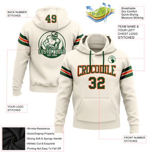 Custom Stitched Cream Green-Orange Football Pullover Sweatshirt Hoodie