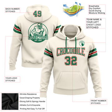 Custom Stitched Cream Kelly Green-Red Football Pullover Sweatshirt Hoodie