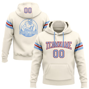 Custom Stitched Cream Light Blue-Red Football Pullover Sweatshirt Hoodie