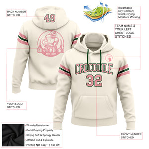 Custom Stitched Cream Medium Pink-Green Football Pullover Sweatshirt Hoodie