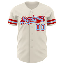 Load image into Gallery viewer, Custom Cream Light Blue-Red Authentic Baseball Jersey
