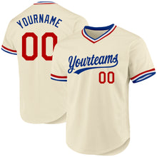 Load image into Gallery viewer, Custom Cream Red Royal-White Authentic Throwback Baseball Jersey
