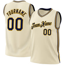 Load image into Gallery viewer, Custom Cream Navy-Gold Authentic Throwback Basketball Jersey
