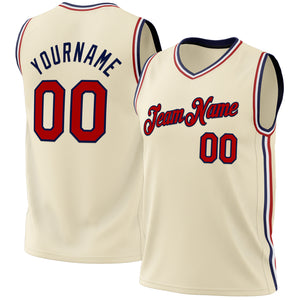 Custom Cream Red-Navy Authentic Throwback Basketball Jersey