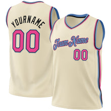 Load image into Gallery viewer, Custom Cream Pink Black-Light Blue Authentic Throwback Basketball Jersey

