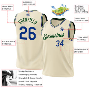 Custom Cream Royal-Green Authentic Throwback Basketball Jersey