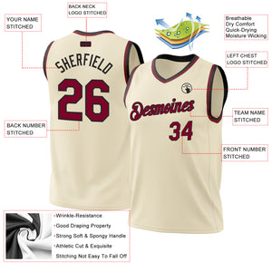 Custom Cream Maroon-Black Authentic Throwback Basketball Jersey