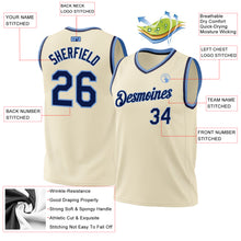 Load image into Gallery viewer, Custom Cream Navy-Light Blue Authentic Throwback Basketball Jersey
