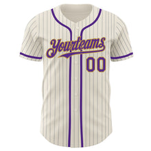 Load image into Gallery viewer, Custom Cream Gray Pinstripe Purple-Old Gold Authentic Baseball Jersey
