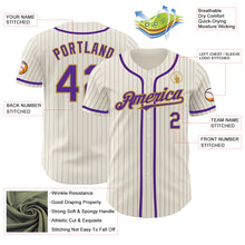 Load image into Gallery viewer, Custom Cream Gray Pinstripe Purple-Old Gold Authentic Baseball Jersey
