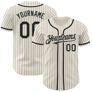 Custom Cream Black Pinstripe Black Authentic Baseball Jersey