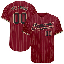 Load image into Gallery viewer, Custom Crimson Cream Pinstripe Black-City Cream Authentic Baseball Jersey
