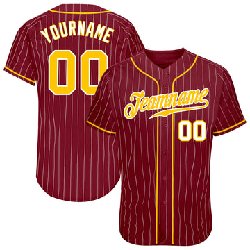 Custom Crimson White Pinstripe Gold-White Authentic Baseball Jersey