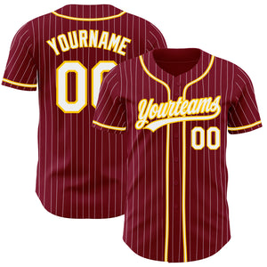 Custom Crimson White Pinstripe White-Gold Authentic Baseball Jersey