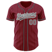 Load image into Gallery viewer, Custom Crimson White Pinstripe Steel Gray Authentic Baseball Jersey
