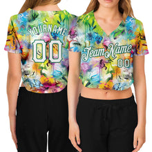Load image into Gallery viewer, Custom Women&#39;s Graffiti Pattern White-Kelly Green Scratch 3D V-Neck Cropped Baseball Jersey

