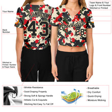 Load image into Gallery viewer, Custom Women's Camo Black-Cream Salute To Service V-Neck Cropped Baseball Jersey
