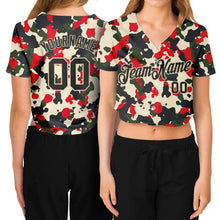 Load image into Gallery viewer, Custom Women's Camo Black-Cream Salute To Service V-Neck Cropped Baseball Jersey
