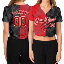 Load image into Gallery viewer, Custom Women&#39;s Graffiti Pattern Red-White Scratch 3D V-Neck Cropped Baseball Jersey
