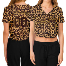 Load image into Gallery viewer, Custom Women's Brown Brown-Old Gold Leopard 3D V-Neck Cropped Baseball Jersey
