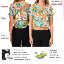 Load image into Gallery viewer, Custom Women's White White-Orange Fruits 3D V-Neck Cropped Baseball Jersey
