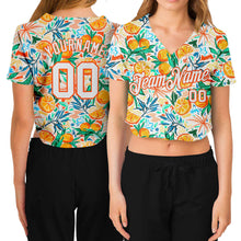 Load image into Gallery viewer, Custom Women's White White-Orange Fruits 3D V-Neck Cropped Baseball Jersey
