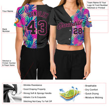 Load image into Gallery viewer, Custom Women's Black Black-Pink Summer 3D V-Neck Cropped Baseball Jersey
