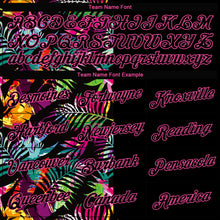 Load image into Gallery viewer, Custom Women&#39;s Black Black-Pink Tropical Palm Leaves 3D V-Neck Cropped Baseball Jersey
