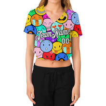 Load image into Gallery viewer, Custom Women's Colorful White-Black Emoji 3D V-Neck Cropped Baseball Jersey
