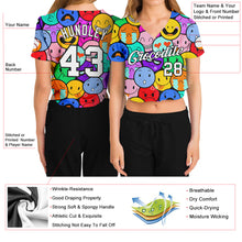 Load image into Gallery viewer, Custom Women's Colorful White-Black Emoji 3D V-Neck Cropped Baseball Jersey
