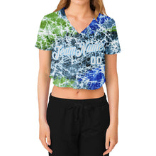 Load image into Gallery viewer, Custom Women&#39;s Tie Dye White-Light Blue Abstract Art 3D V-Neck Cropped Baseball Jersey
