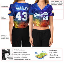 Load image into Gallery viewer, Custom Women&#39;s Galactic White-Light Blue 3D V-Neck Cropped Baseball Jersey
