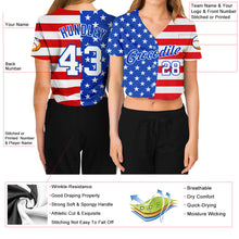 Load image into Gallery viewer, Custom Women&#39;s Royal White-Red American Flag Fashion 3D V-Neck Cropped Baseball Jersey
