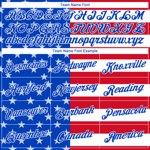 Custom Women's Royal White-Red American Flag Fashion 3D V-Neck Cropped Baseball Jersey