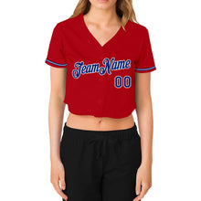 Load image into Gallery viewer, Custom Women&#39;s Red Royal-White V-Neck Cropped Baseball Jersey
