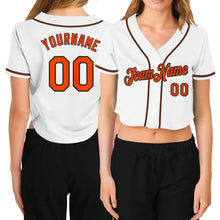 Load image into Gallery viewer, Custom Women&#39;s White Orange-Black V-Neck Cropped Baseball Jersey
