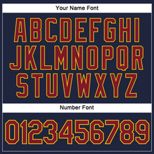 Load image into Gallery viewer, Custom Women&#39;s Navy Crimson-Gold V-Neck Cropped Baseball Jersey
